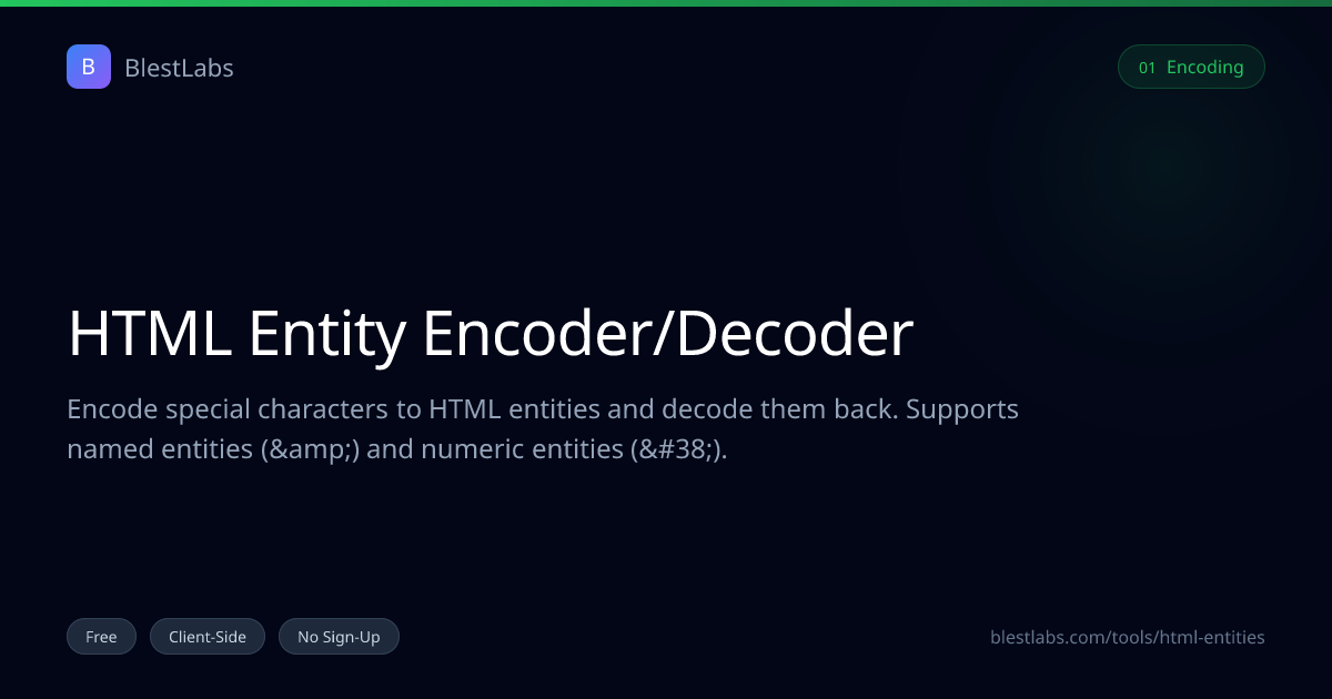 HTML Entity Encoder/Decoder — Free Online Tool