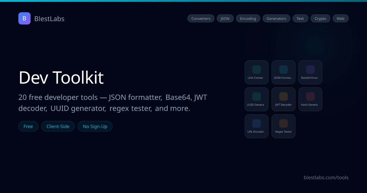 Dev Toolkit — 20 Free Developer Tools | BlestLabs